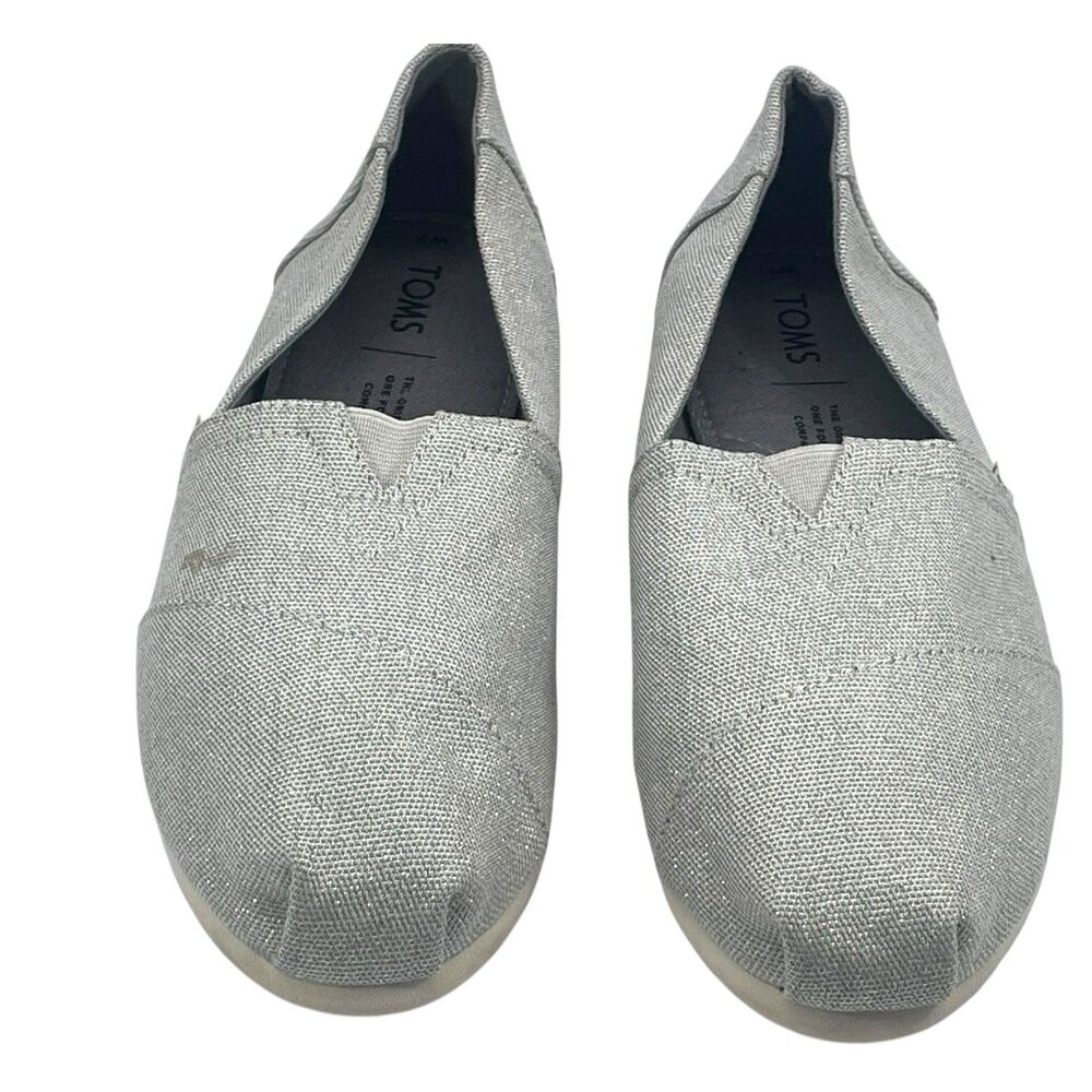TOMS Classic Alpargata Silver Shimmer Slip On Flats Women’s Size 7 - Picture 4 of 7